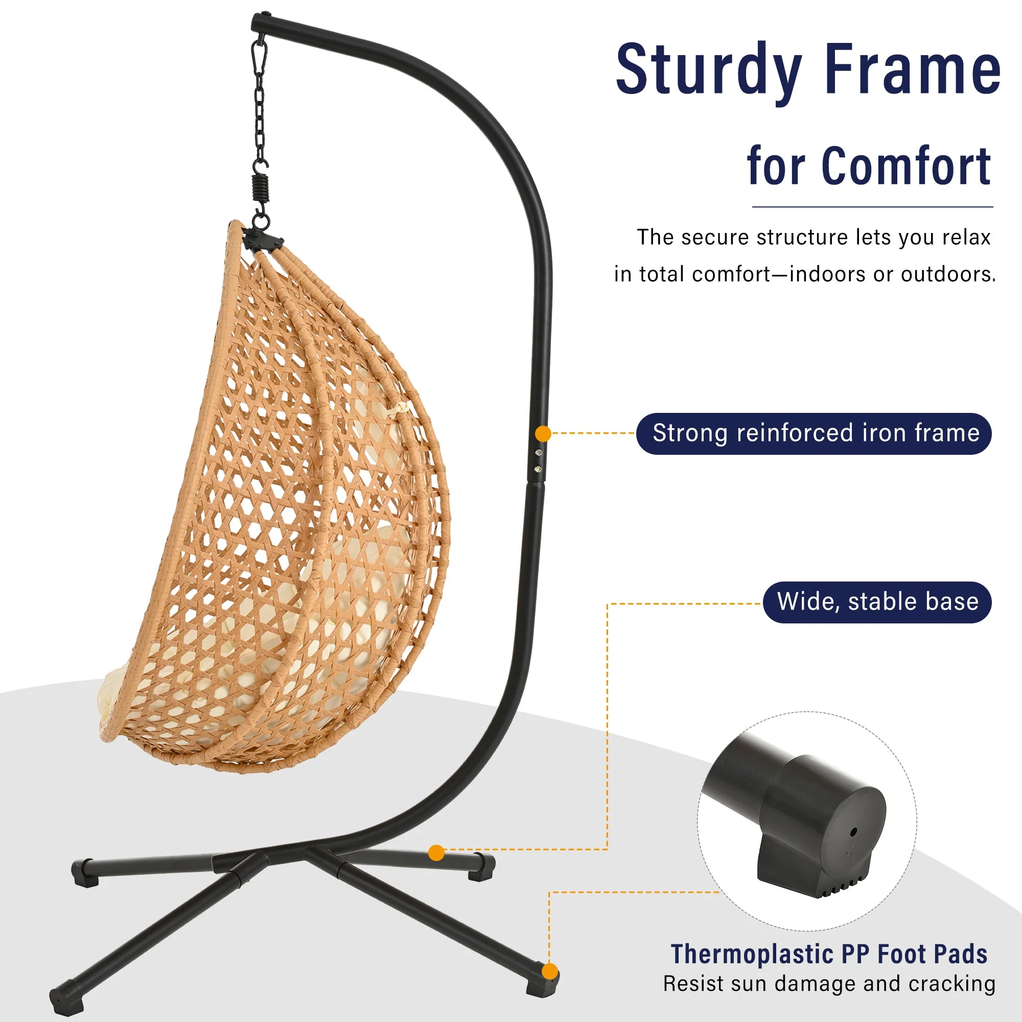 Rattan Weaving Hanging Egg Chair with Stand and Soft Removable Cushion