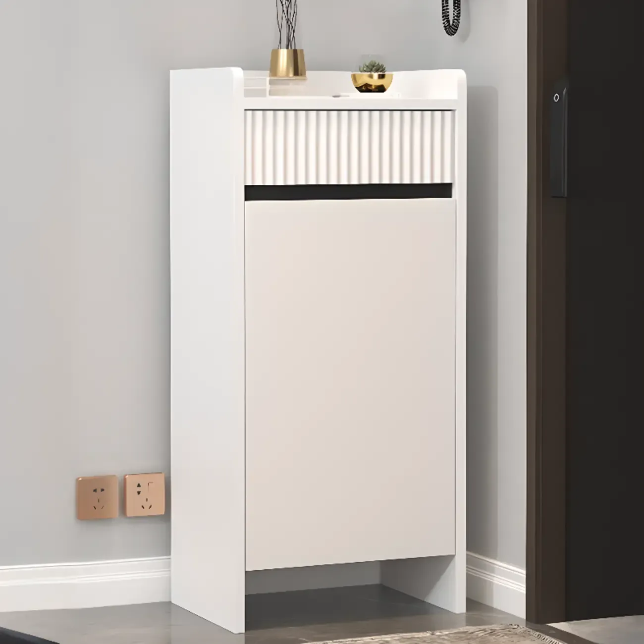 Modern Wood Shoe Cabinet with Drawer and Shelves