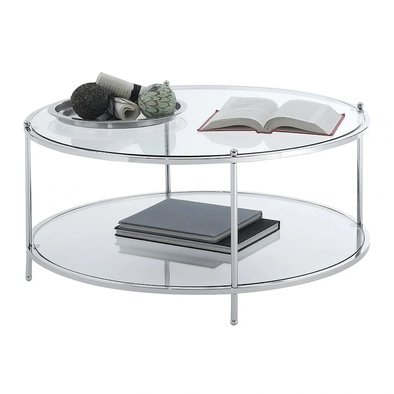 Convenience Concepts Royal Crest 2 Tier Round Glass Coffee Table