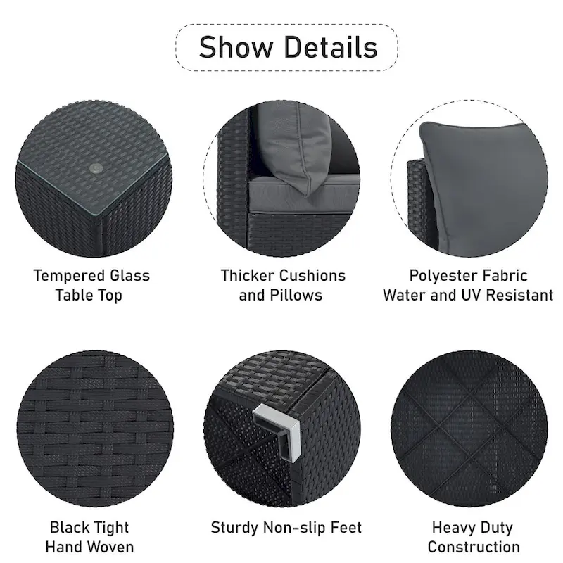 Gray Stylish Patio Furniture Set with Tempered Glass Table