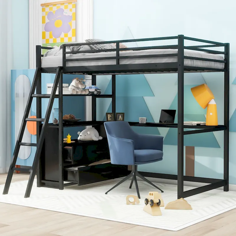 Modern Twin Metal & Wood Loft Bed