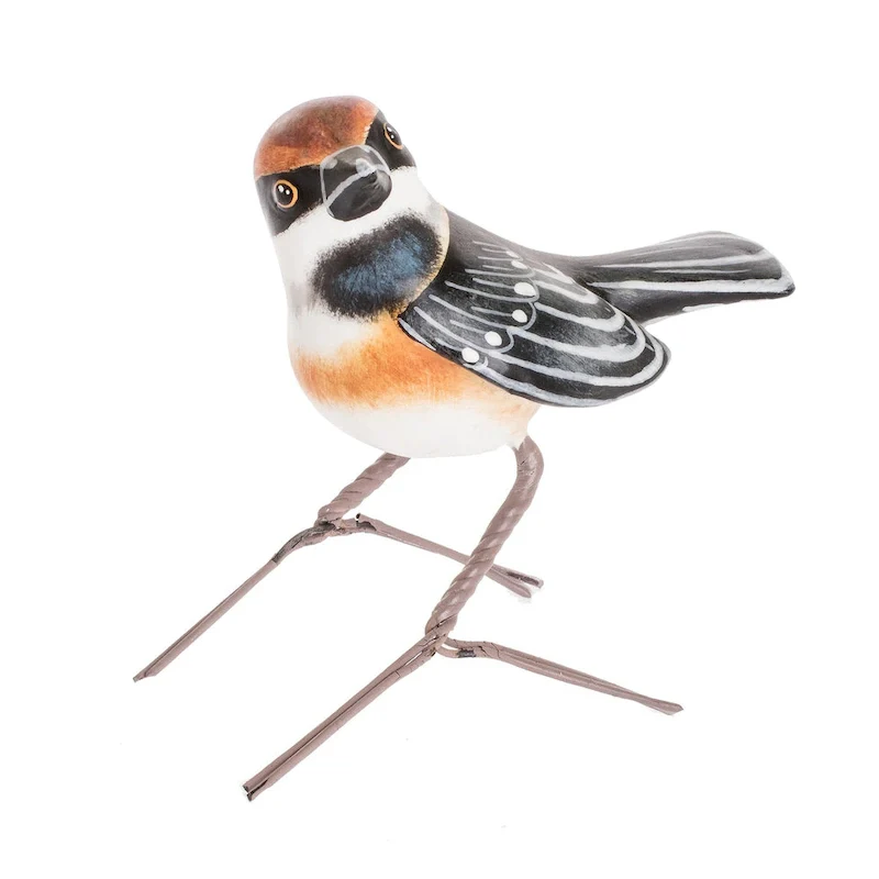 Novica Handmade Red-Headed Long-Tailed Tit Ceramic Figurine