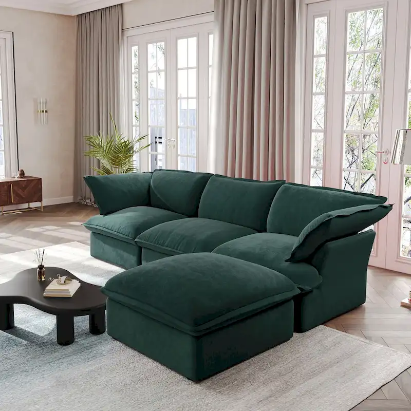 L Shape Sectional Couches, Deep Couch Sectional Sofa with Chaise Ottoman, Modern Comfy Modular Sectional Sofas