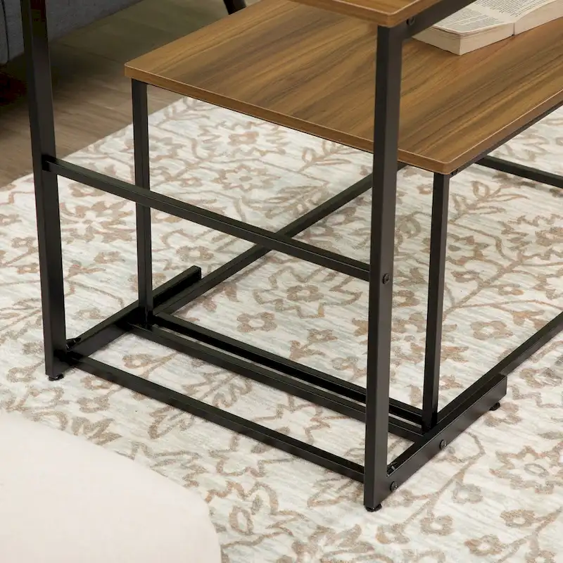 Industrial Coffee Table Set With Metal Frame & Adjustable Foot Pads