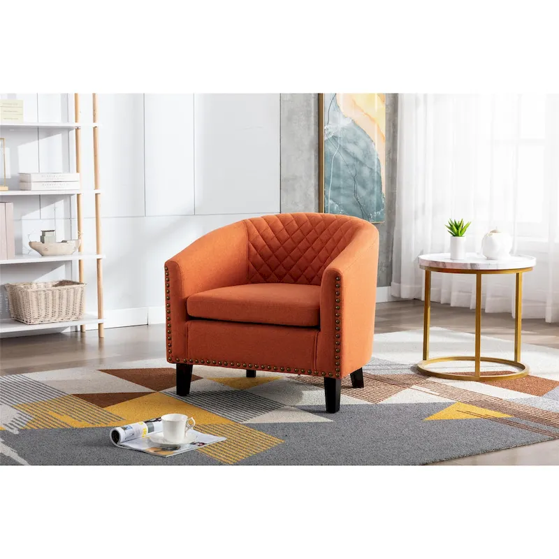 Barrel Accent Chair with Nailhead Trim and Solid Wood Legs