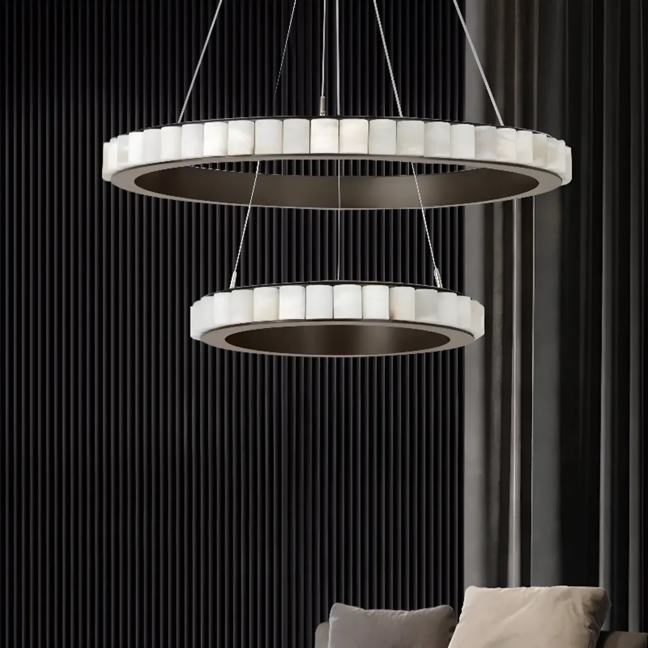 Circular 2-layer Modern Alabaster Steel Pendant Chandelier