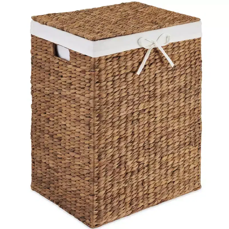 Water Hyacinth Laundry Hamper with Lid – Chestnut / Natural, 1-Person