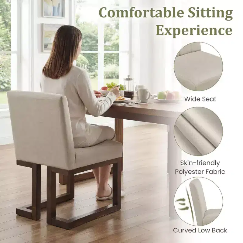 Beige+Gray / Walnut Farmhouse Upholstered Dining Chair, Armless, 2/4 PCS