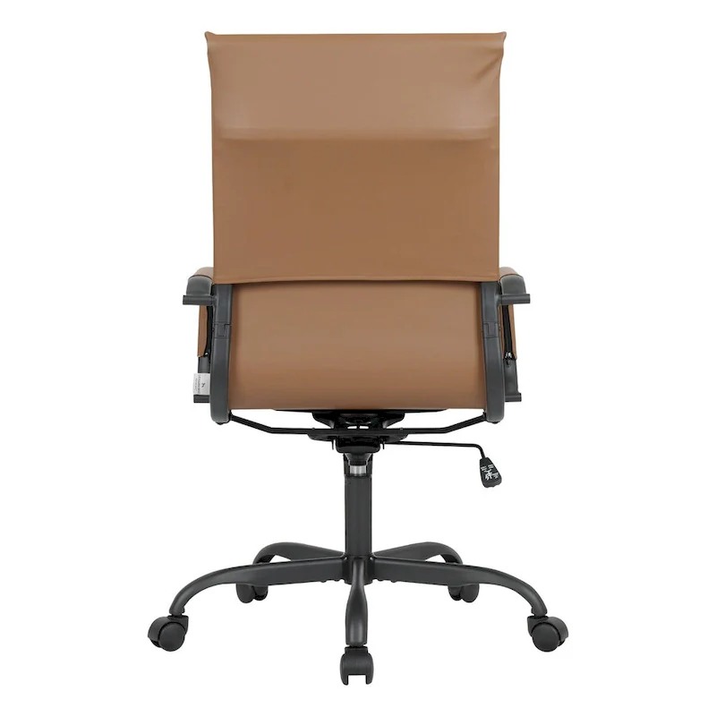 Ribbed Leather Adjustable High-Back Office Swivel Chair in Black Metal Frame