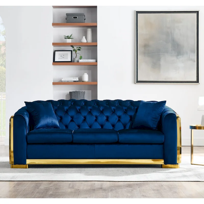84 Luxury Chesterfield Velvet Sofa with Gold Trim