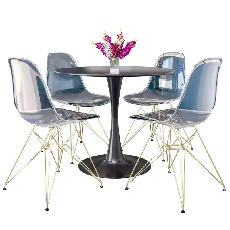 Clear/Transparent 5-Piece Round Dining Set, Pedestal Style, Seats 4