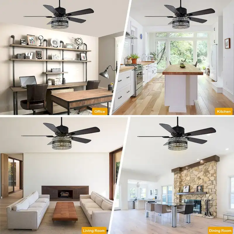 Oaks Aura Geneva 52in. Modern Classic Reversible Glam Crystal Ceiling Fan with Lights, 6-Speed Fan Lights with Remote - 52