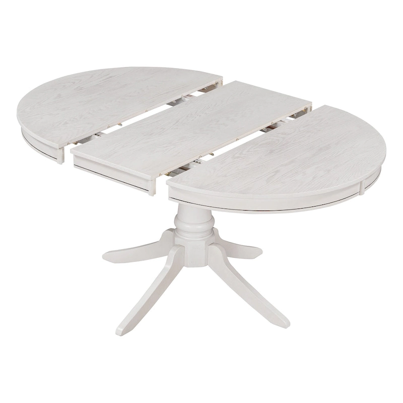 5 Piece Round Dining Table Set, Solid Wood Kitchen Table and Chair Set with Extendable Table and 4 Upholstered Chairs