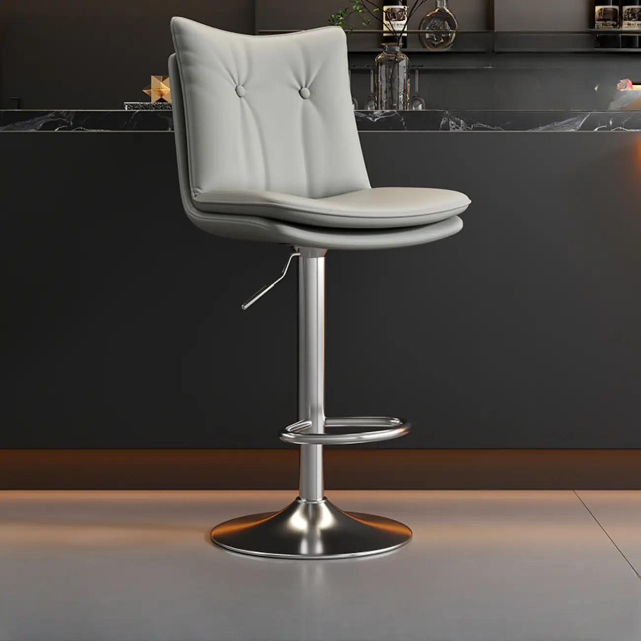 Adjustable Leather Low Back Swivel Bar Stools with Footrest