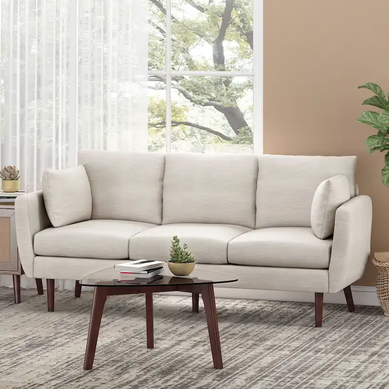 Modern 76.5 3-Seater Sofa with Birchwood Legs and Pillows