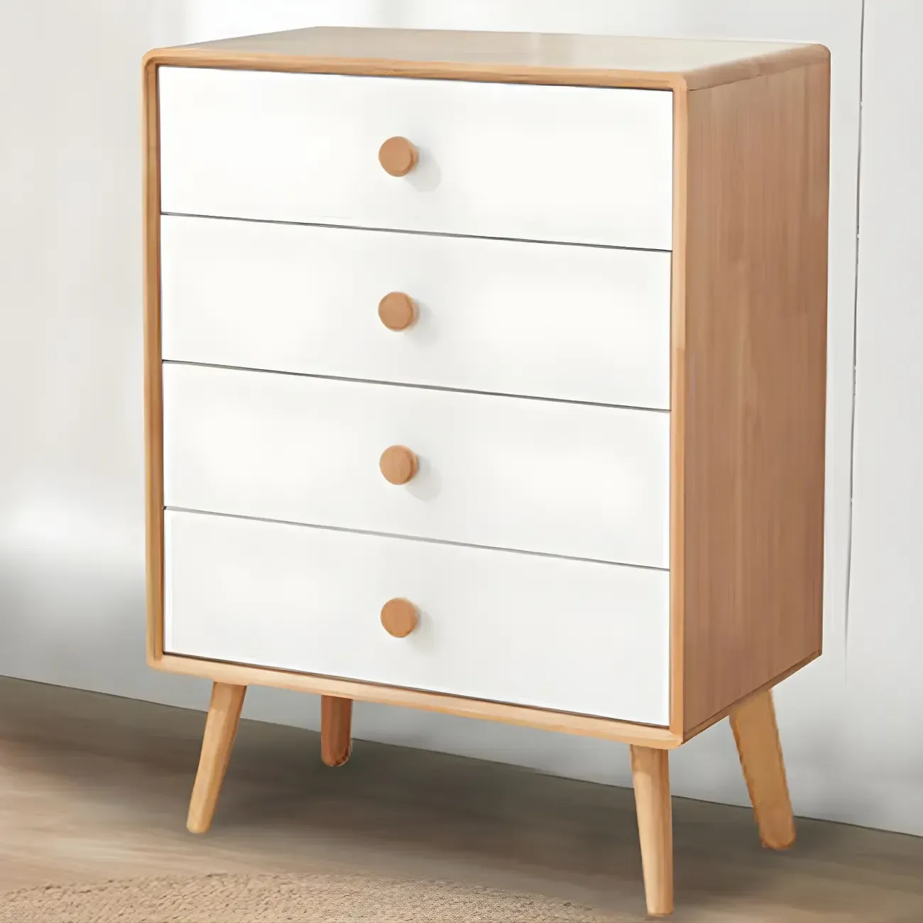 Compact Natural Wood Combo Dresser with Cabinet and Drawers