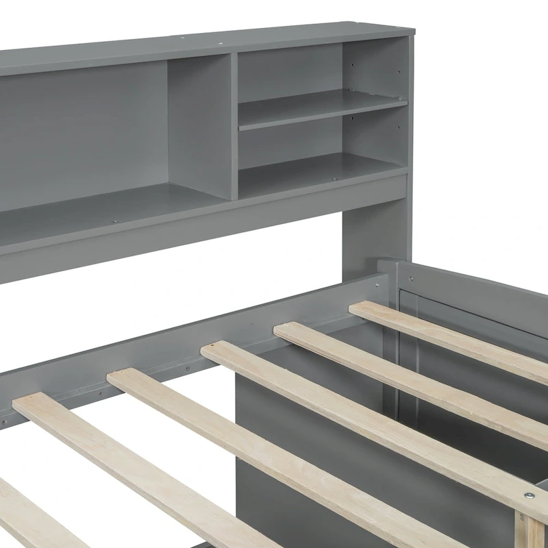 Full Wooden Daybed with Cabinets, Shelves, and Drawers