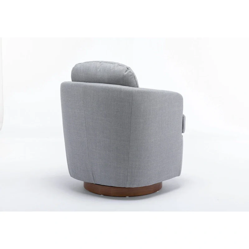 Light Blue Modern 30.3 Upholstered Swivel Accent Chair with Soild Wood Round Brown Base