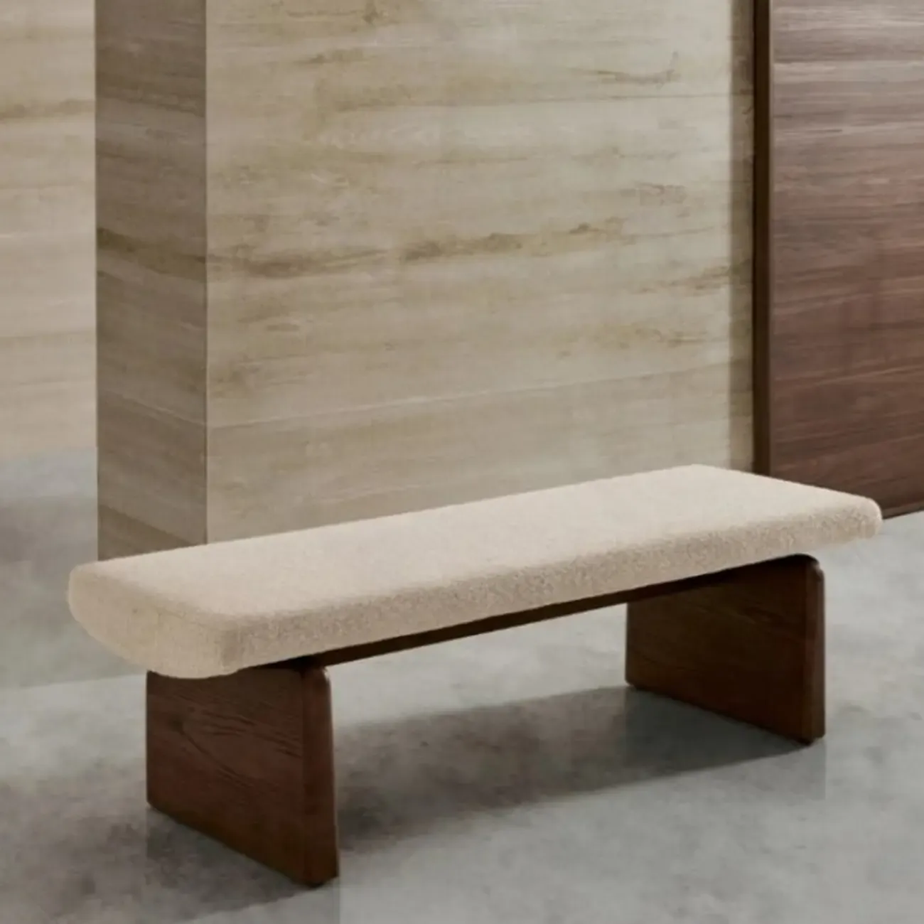 Modern Upholstered Beige Bedroom Bench Wooden Frame