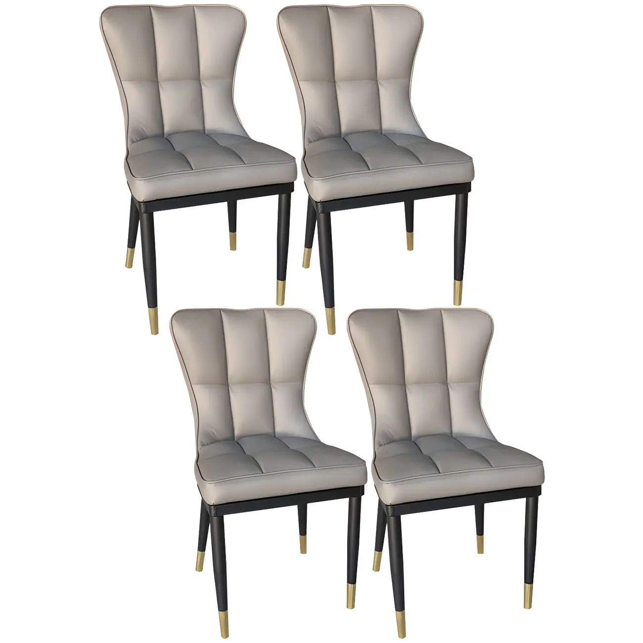 Armless Grey Tufted Leather High Back Dining Chair