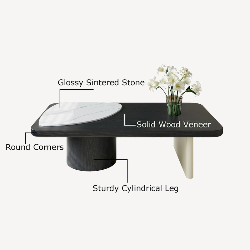 51 Modern Wood Coffee Table,Retangular Black Living Room Table