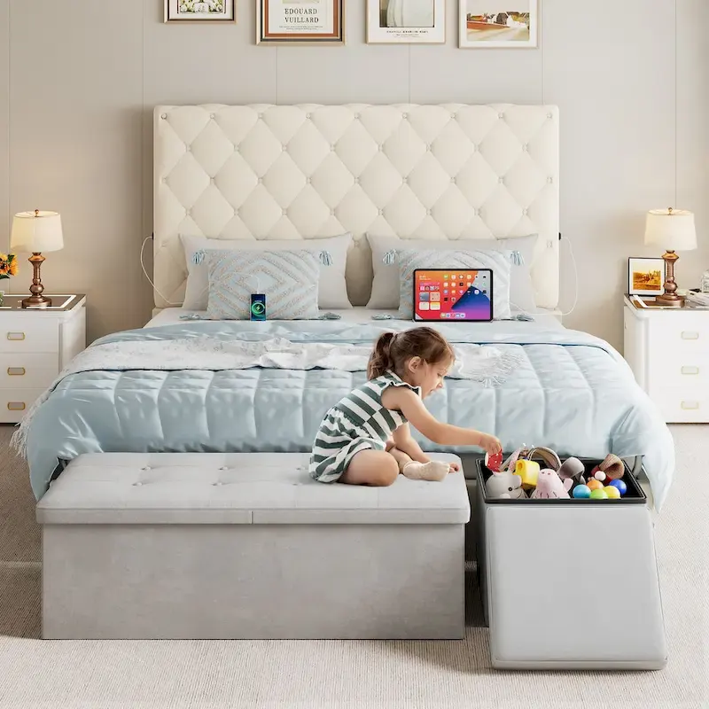 Moasis Upholstered High Headboard Bed Frame
