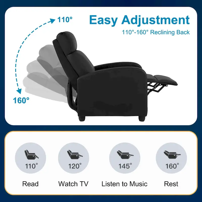 Nell Black 2-Point Massage Recliner Faux Leather Chair by Furniture of America