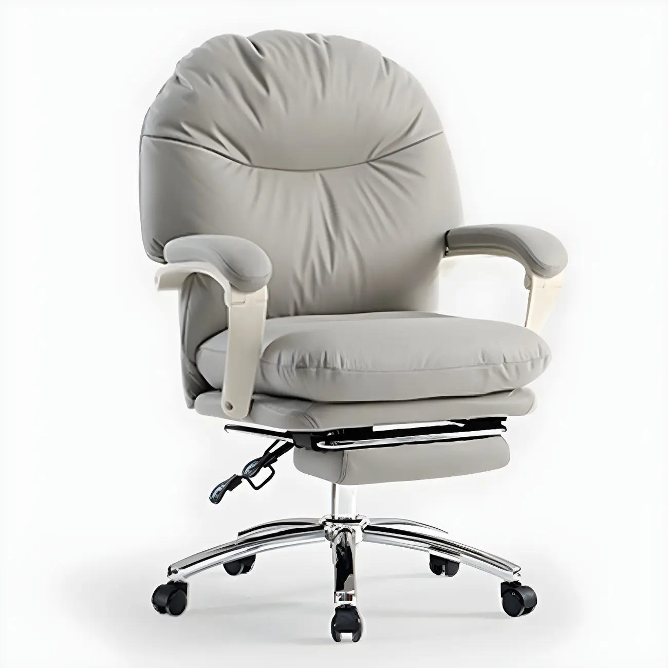 Elegant White Leather Casters Home Office Chair