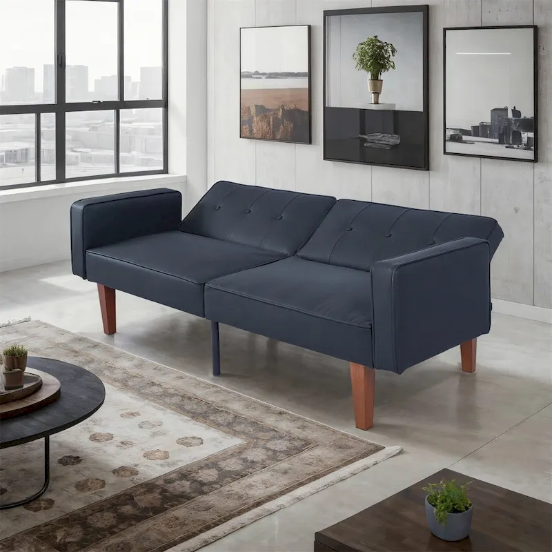 Convertible Sofa Bed Adjustable Fabric Couch Sleeper Modern Recliner Reversible Loveseat Folding Daybed Guest Bed with 2 Pillows