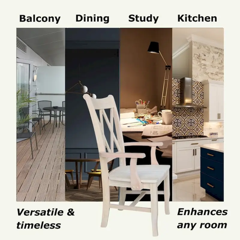 Solid Wood Double X-Back Dining Chair with Arms