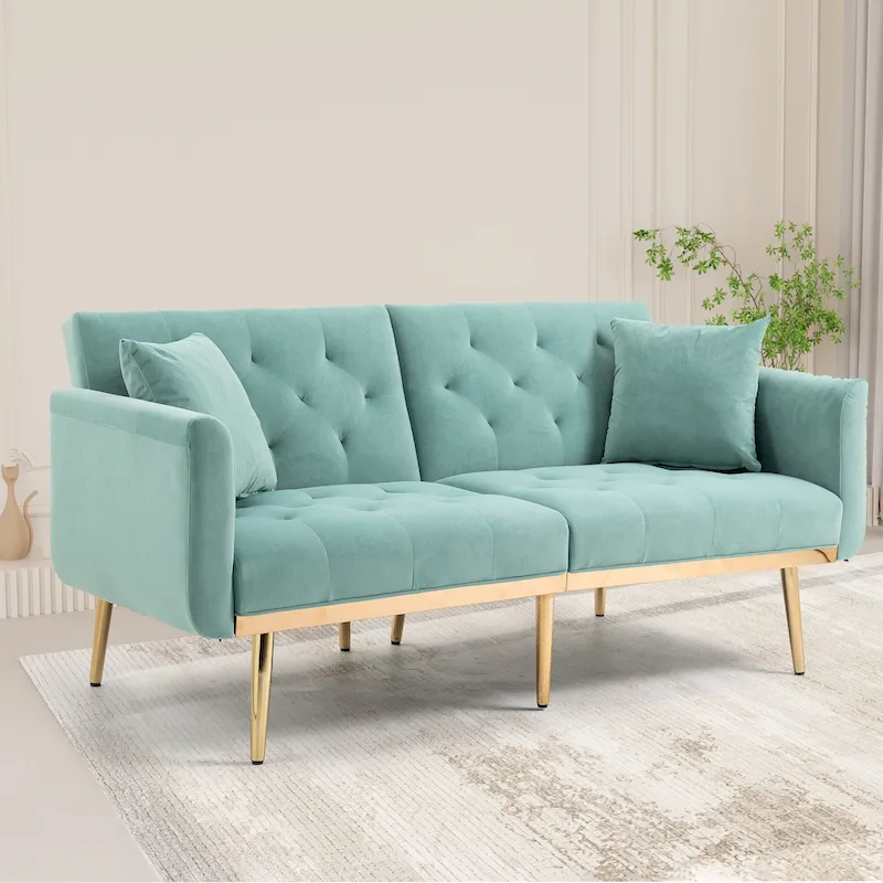 65.35 Velvet Futon Sofa Bed with Adjustable Backrest