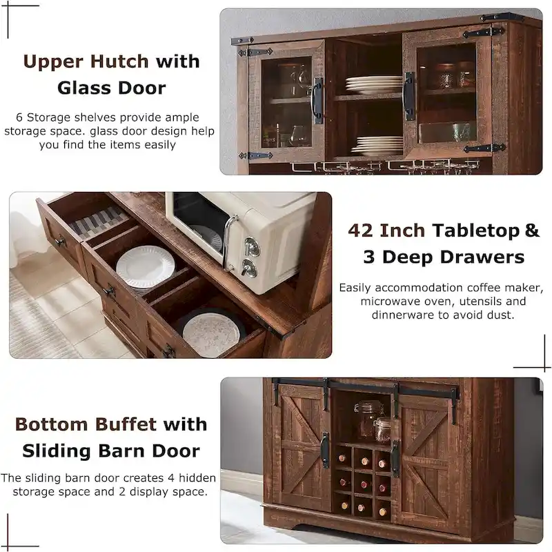 Farmhosue Bar Cabinet, Kitchen Buffet, Coffee Bar Sideboard Table