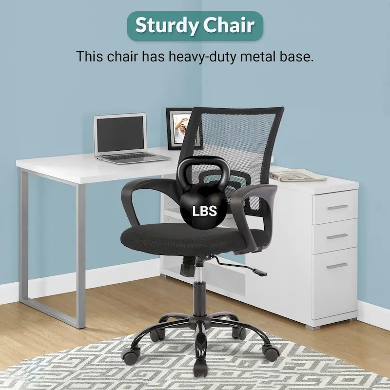 Ergonomic Swivel Office Chair, Black, Mesh Back, Adjustable Height, Seats 1