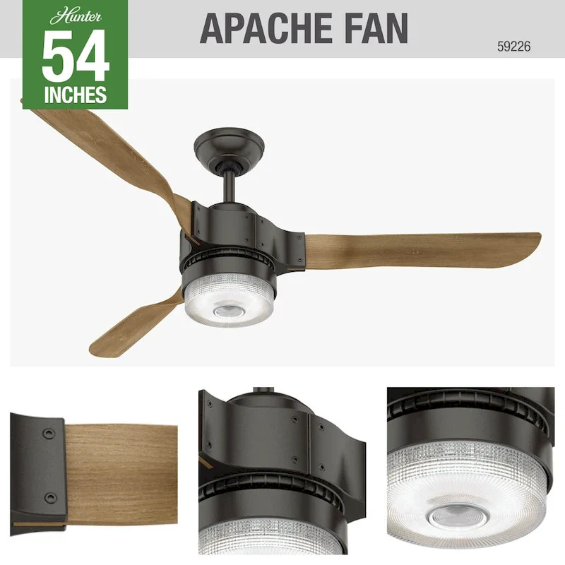 Hunter 54  Apache WiFi Ceiling Fan with LED Light Kit and Handheld Remote - Industrial - SMART FAN!