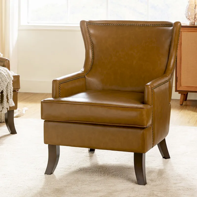 Angeles Mid-century Modern Ergonomic Vegan Leather Armchair with Wingback by HULALA HOME