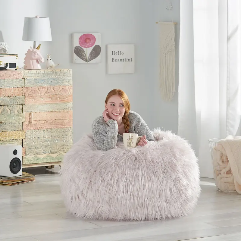 Mosier Modern Glam Faux Fur Bean Bag by Christopher Knight Home