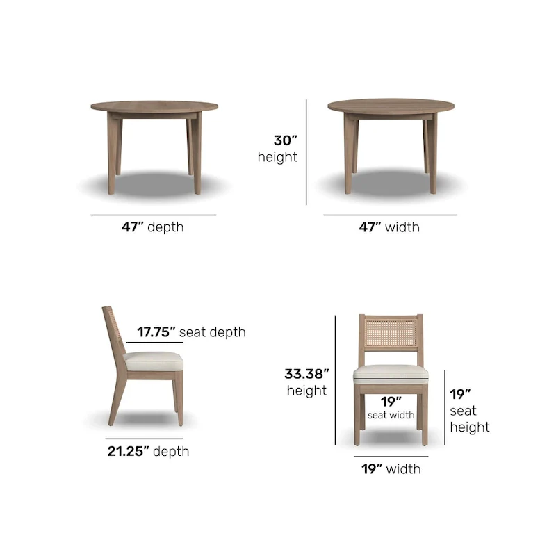 Brentwood 5-Piece Brown Wood Round Table and Cane Back Chair Dining Set - 47 x 30 x 47