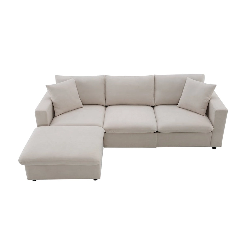 Modern L-shaped 4-Seat Sectional Sofa Couch Set with Ottoman