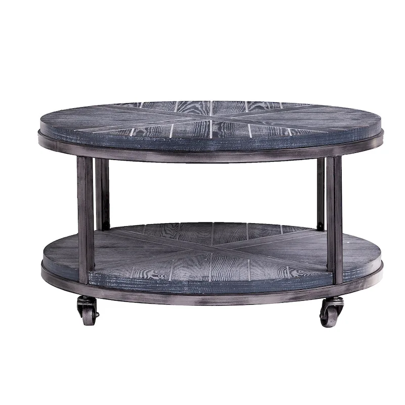 SEI Furniture Kenya Industrial Rustic Round Wood Coffee Table with Shelf