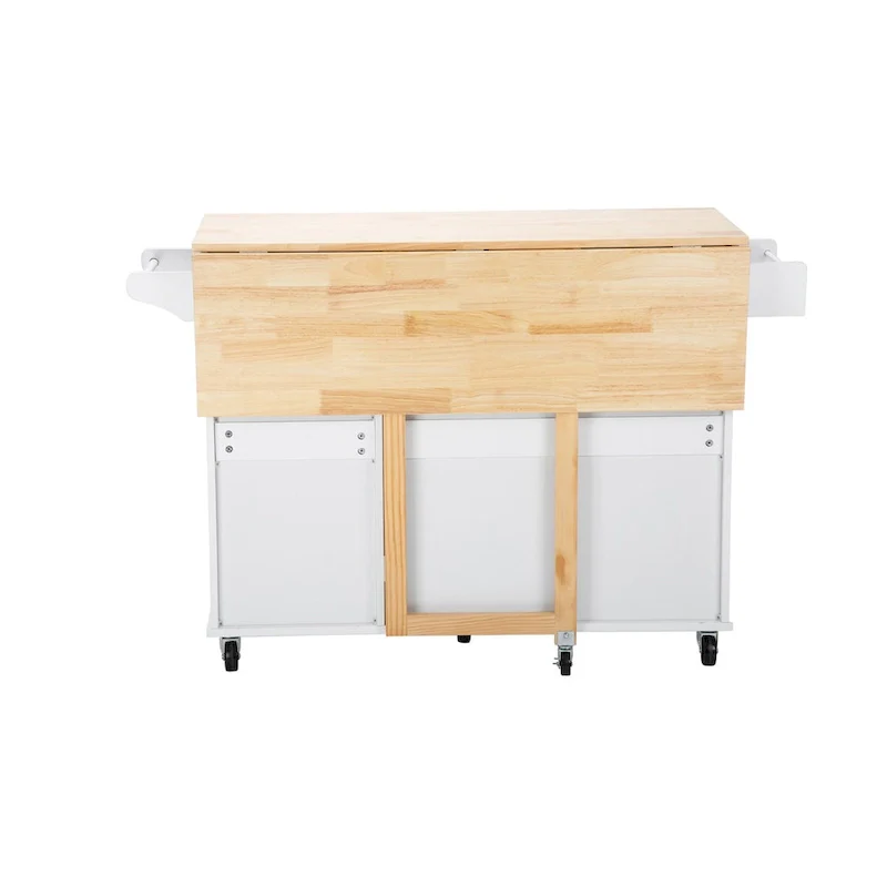 Mobile Kitchen Island & Kitchen Cart,With Extendable Rubber Wood Top and 3 Drawers - 53.93(L) x 17(W) x 36.22(H