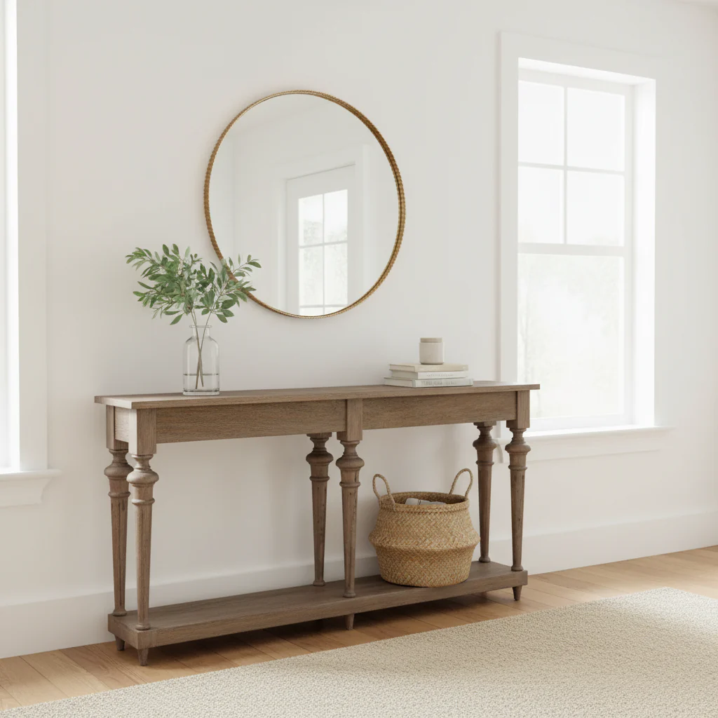 72-inch Traditional Turned Leg Console Table, Mango Hardwood