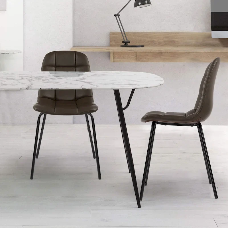 Faux Leather Dining Chairs Upholstered Side Chairs with Metal Legs Set of 2