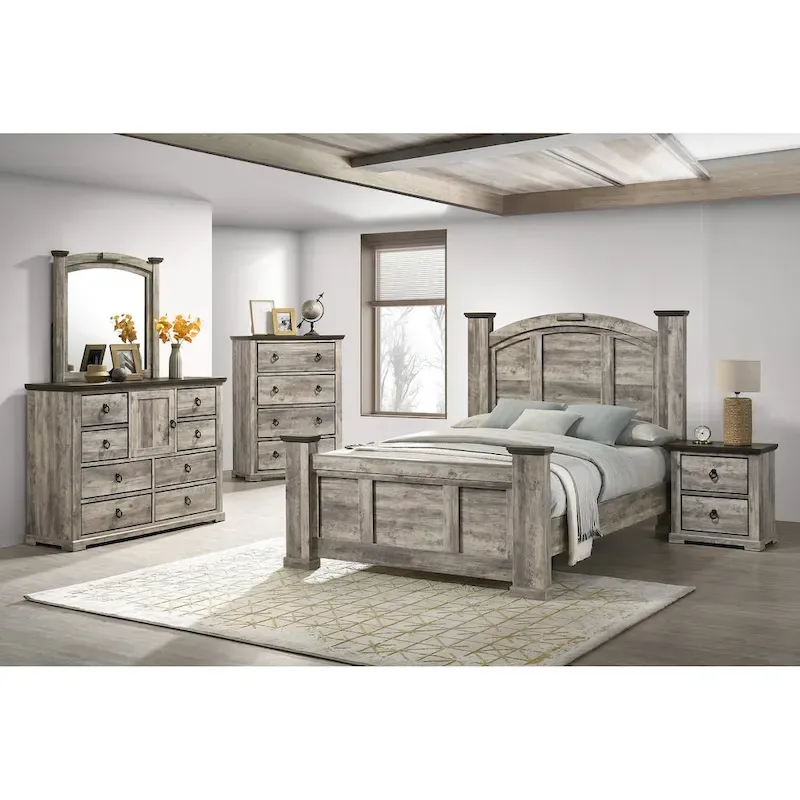 Aimon 3 Piece Gray Rustic Panel Bedroom Set