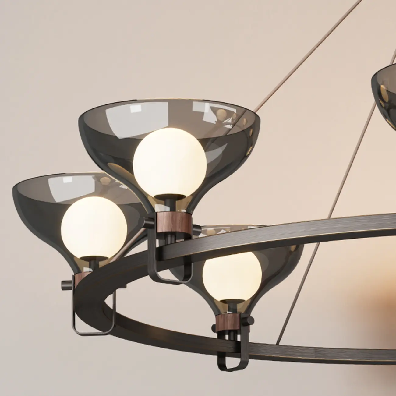 Black Industrial Metal Chandelier with Gray Glass Shade