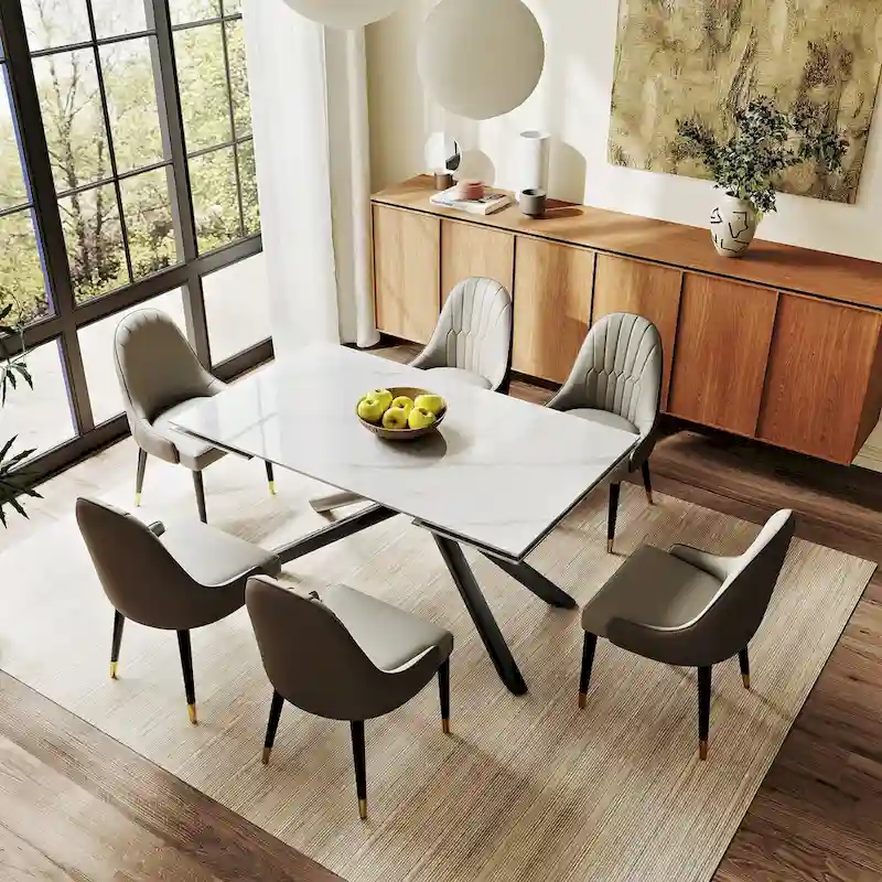 9 - Piece Extendable Rectangular Sintered Stone Cross Legs Dining Set With 8 Chairs