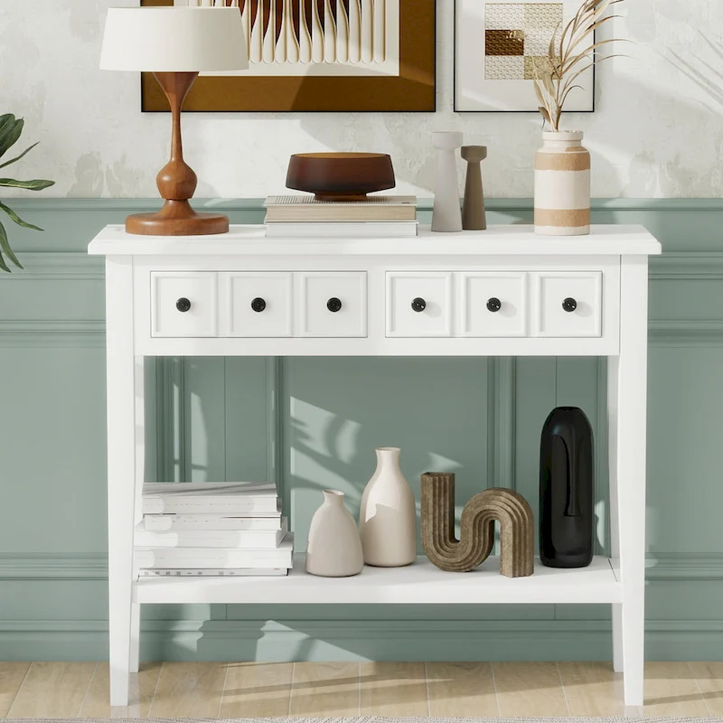 Entryway Table with 2 Drawers(White)