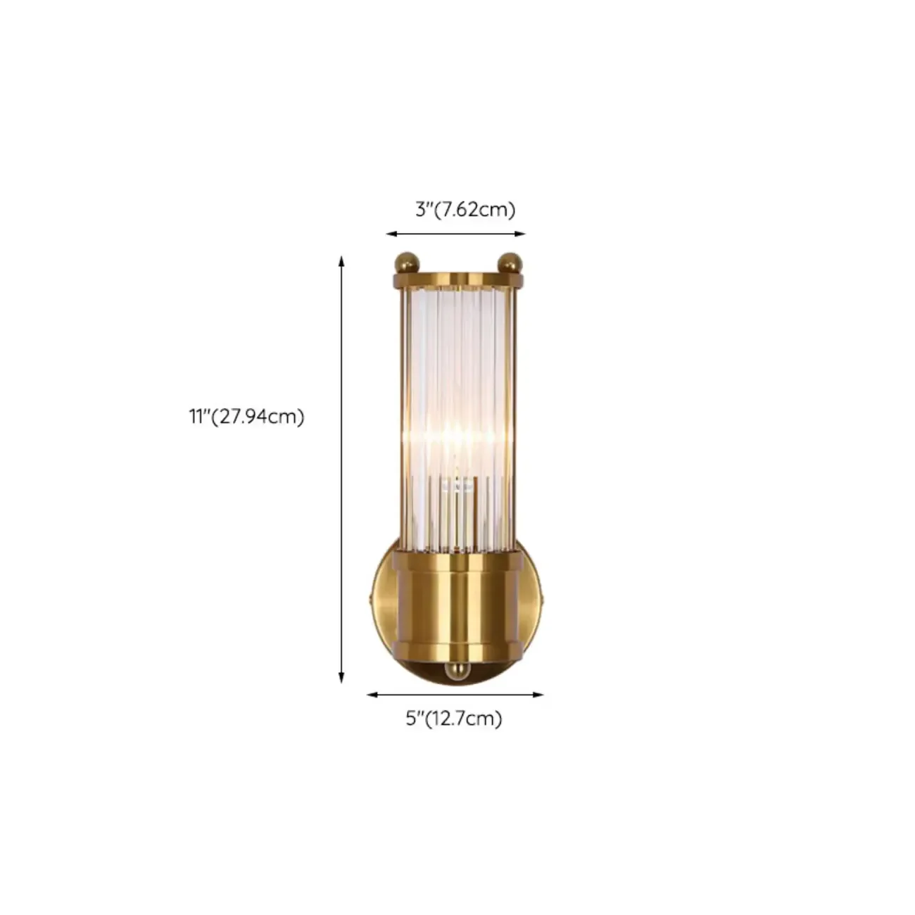 Vertical Brass Glass Cylinder Wall Sconce