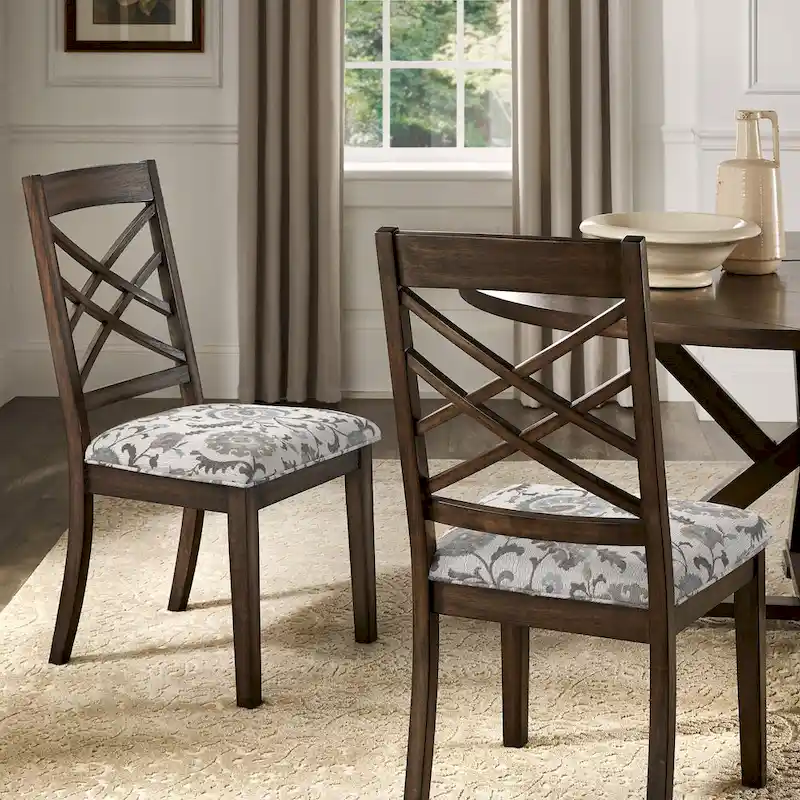 Espresso Finish Upholstered Dining Chairs with Lattice Back - Set of 2