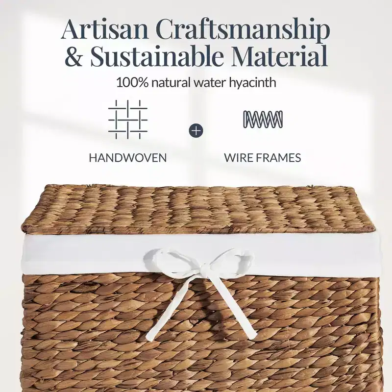 Water Hyacinth Laundry Hamper with Lid – Chestnut / Natural, 1-Person
