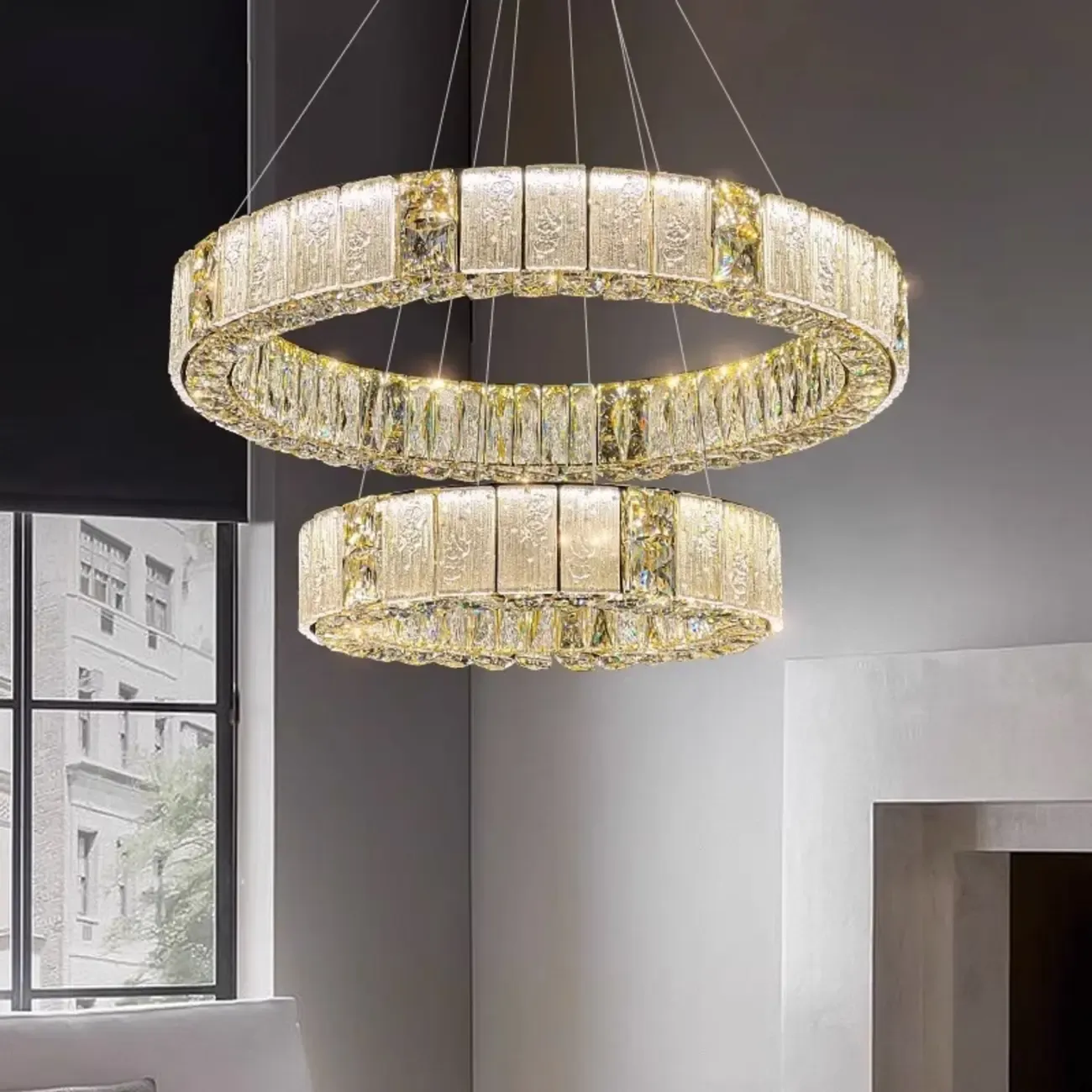 Gold Circular Crystal Linear Modern Chandelier Light
